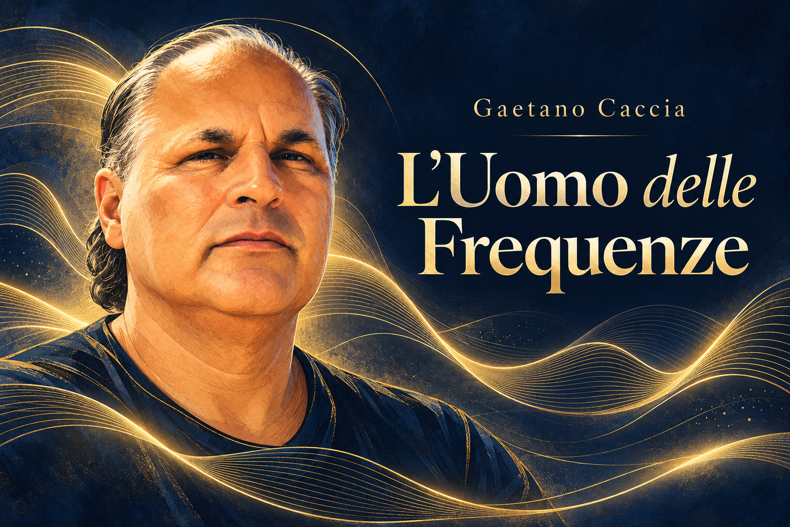 Grafica stilizzata di Gaetano Caccia con il titolo L’Uomo delle Frequenze